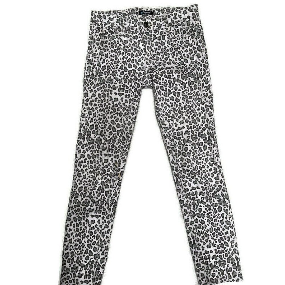Tractor Juniors Low Rise Leopard Print Cropped Skinny Jeans Sz 14 Brown Stretch